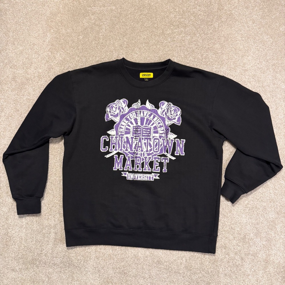 Chinatown Market Sweatshirt Mens Large Black University Rose Graphic Crewneck